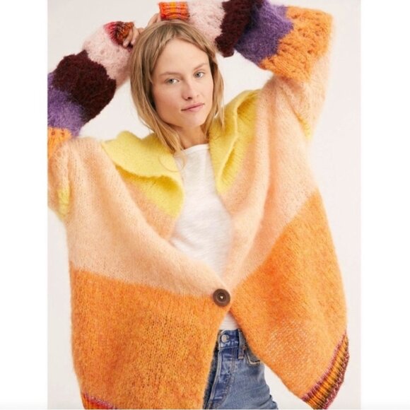 Free people Bohemian mohair sweater - long multicolor sunset cardigan - Picture 2 of 12
